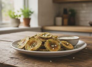 Тарелка с хрустящими маринованными огурцами, укропом и чесноком