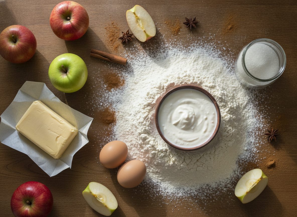 Продукты для заливного пирога с яблоками на кефире
