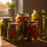 Банки с маринованными огурцами и помидорами