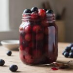 Компот из тёмного винограда в стеклянной банке на столе